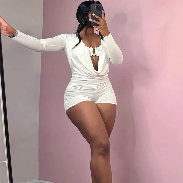Weird Puss Sexy Women Swing Collar Romper+Metal buckle Bra Hipster Midnight Party Coquette New Spring Trend Workout Playsuits
