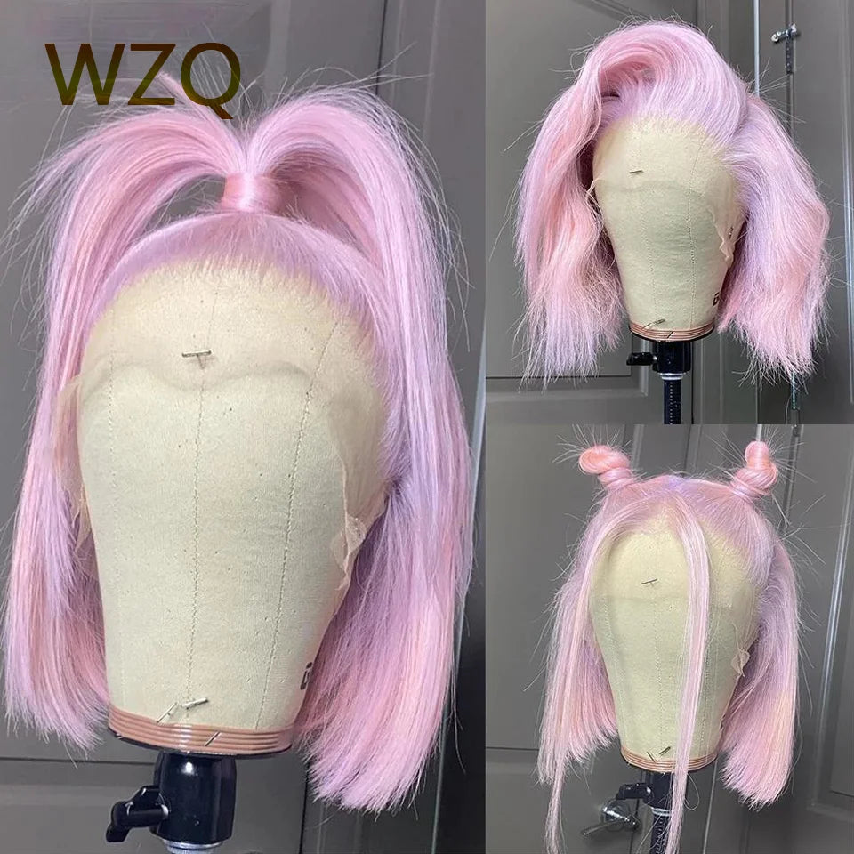 Mint Green Human Hair Wigs 613 Blonde Platinum HD Transparent Lace Front Wig Pink Colored Short Bob Wig 13x4 Lace Frontal Wigs