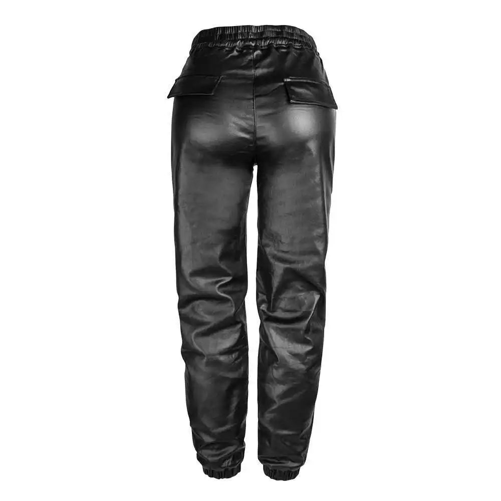 Sexy black high waist PU leather pants women fashion streetwear baggy pants trousers woman clothing gothic casual harem pants
