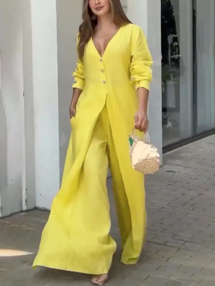 BeautyBlue Jumpsuits for Women V-neck Overalls 2025 New Elegant High Waisted Buttoned Pockets Solid Color Office Jumpsuit Female