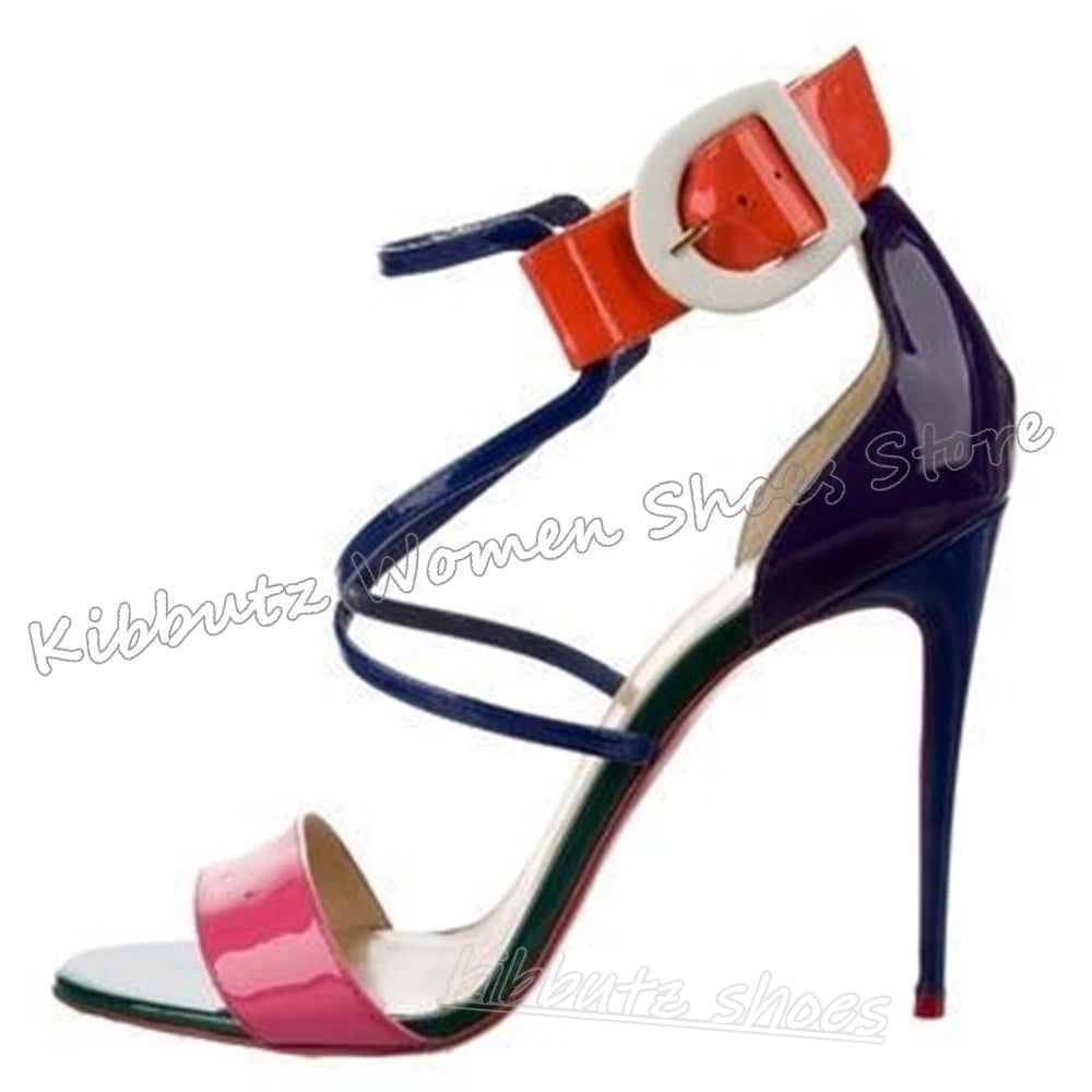 Cross Strap Sandals Ankle Buckle Strap Mixed Color Leather Fashion Luxury Elegant Comfortable Sexy Novelty Women Party Shoes New