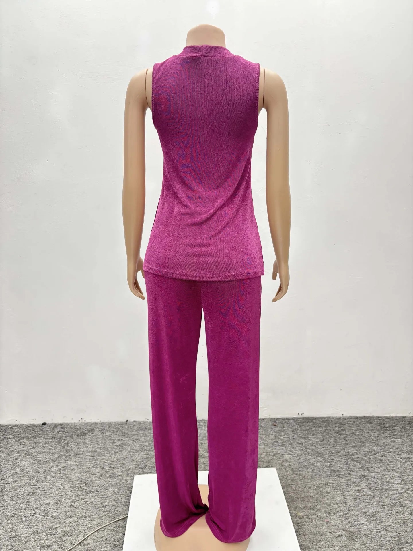 CM.YAYA Fashion Pleated Draped Women Set Sleeveless Tops + Wide Leg Pants 2025 Summer Two 2 Piece Sets Africa Outfits Tracksuit