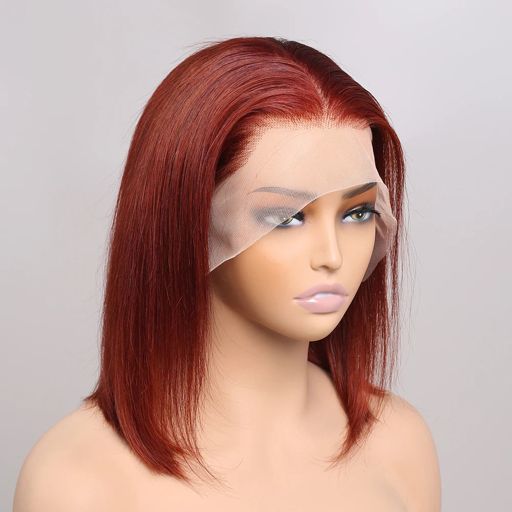 Reddish Brown Bob Wig Human Hair Short Straight Brown Bob Lace Front Wigs Human Hair 13X4 Transparent Lace Wigs Colored