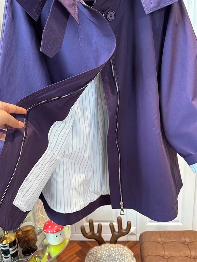 Fem Cotton Trench Coat For Women Casual And Versatile Loose And Slimming Autumn Simple Hooded Long Jacket For Women Windbreaker