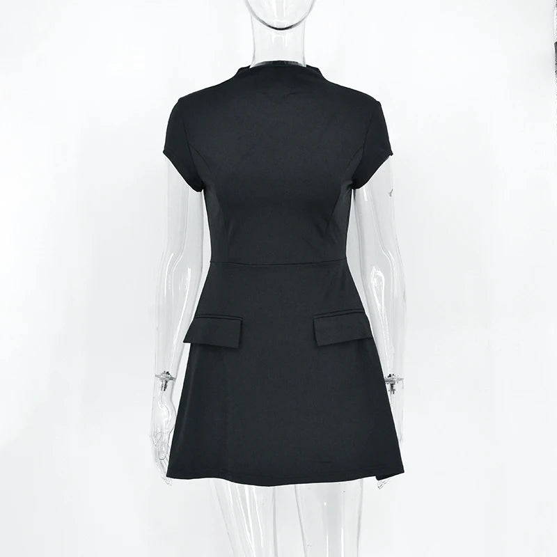 Women New Summer Sexy Mini Dress Fashion Streetwear Short Sleeve Black Slim Basic A-LINE Dresses Casual Club Elegant Party Dress