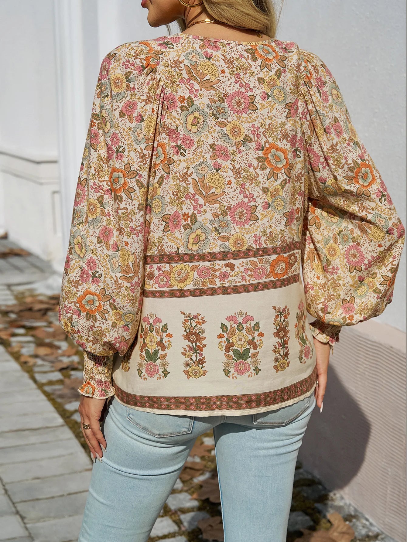 2025 Spring Summer Printed Shirt Women Elegant Chiffon V-neck Long-sleeve Top