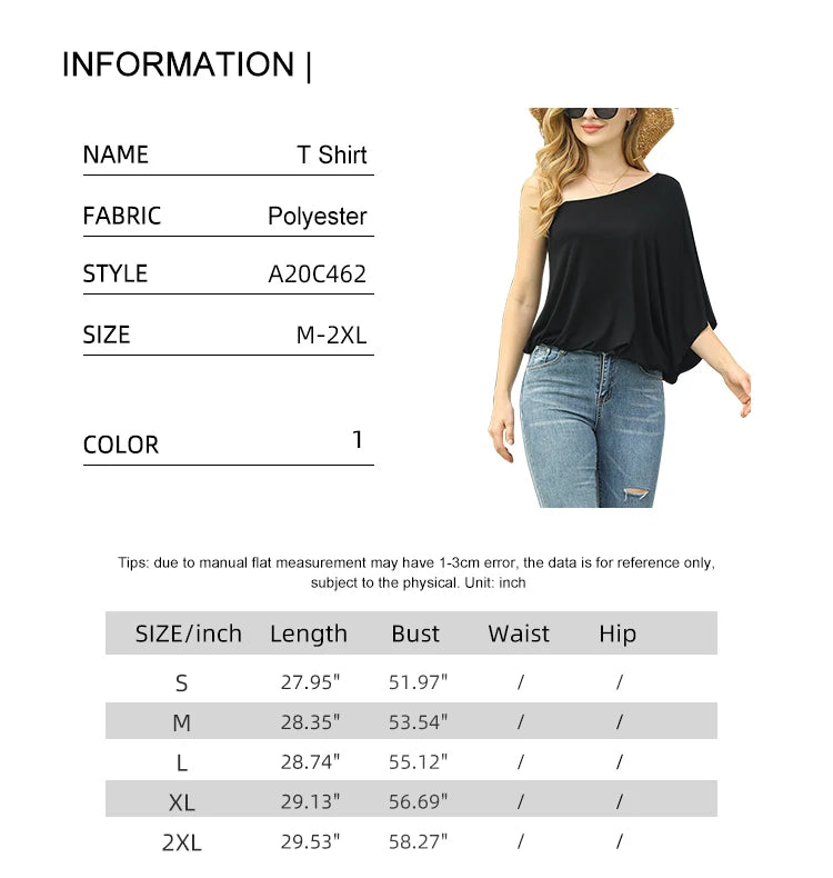 Women's 2025 Summer New One Shoulder Casual Summer Tops Half Sleeve Loose Top Solid Colour Daily Wear T Shirt Basic