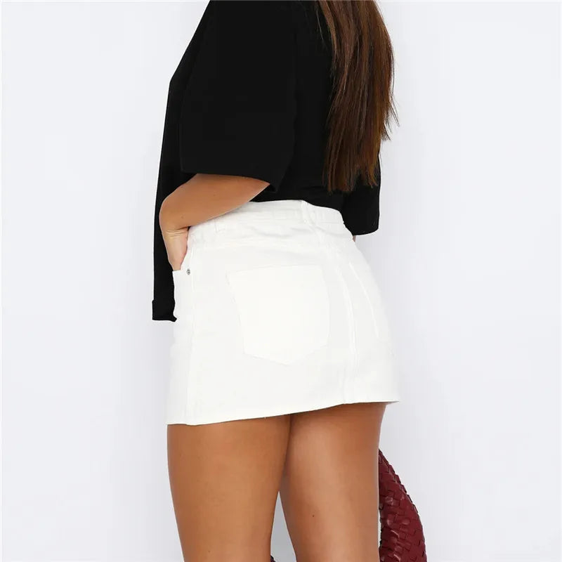 Imcute Women Y2k Denim Mini Skirt Fashion Low Rise A-Line Slim Fit Button Up Summer Trendy Short Jean Skirt with Pockets