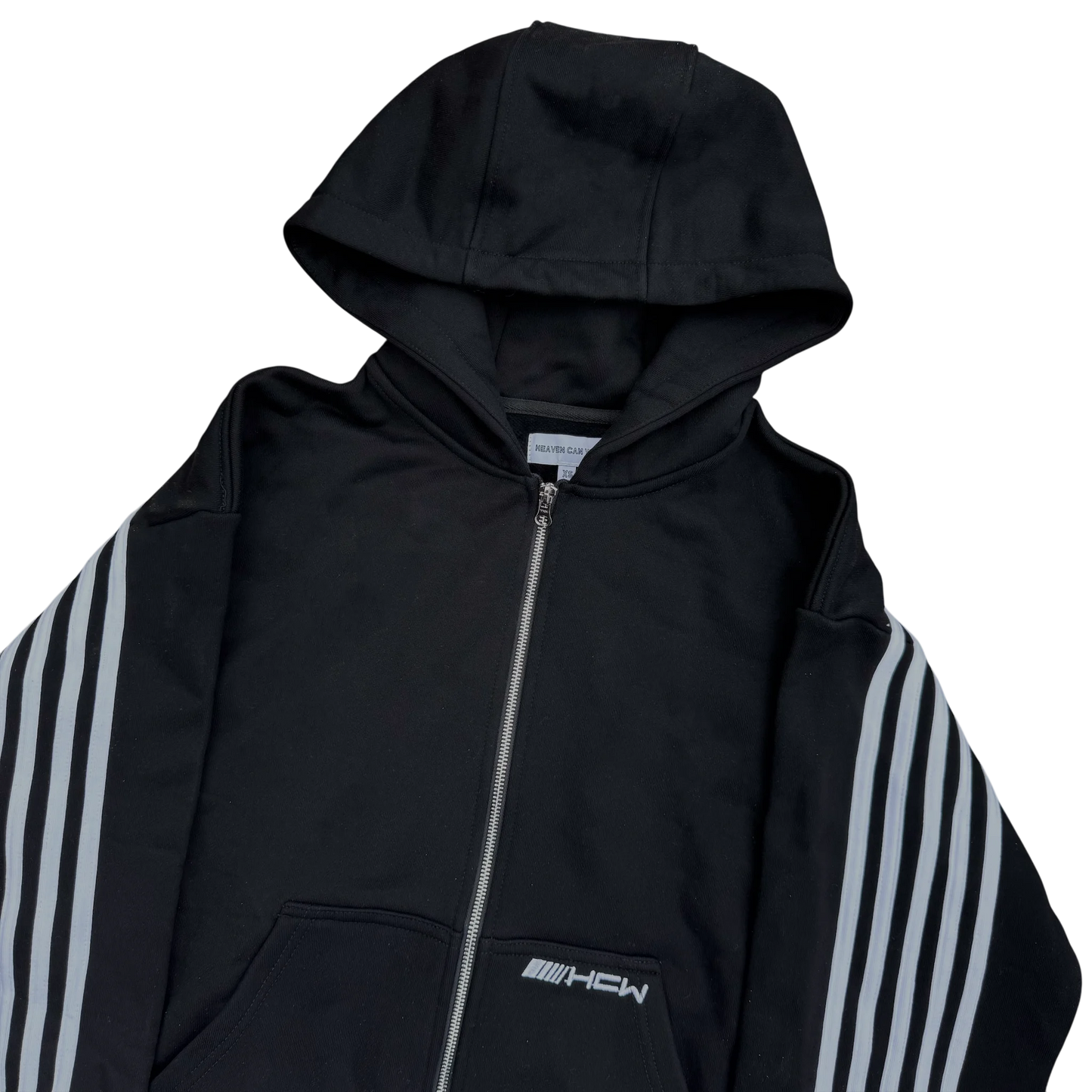 American HCW Retro Striped Zipper Hoodie Y2K Clothes Mens Womens Hip-hop Letter Embroidery Black Oversized Sweatshirt Jacket
