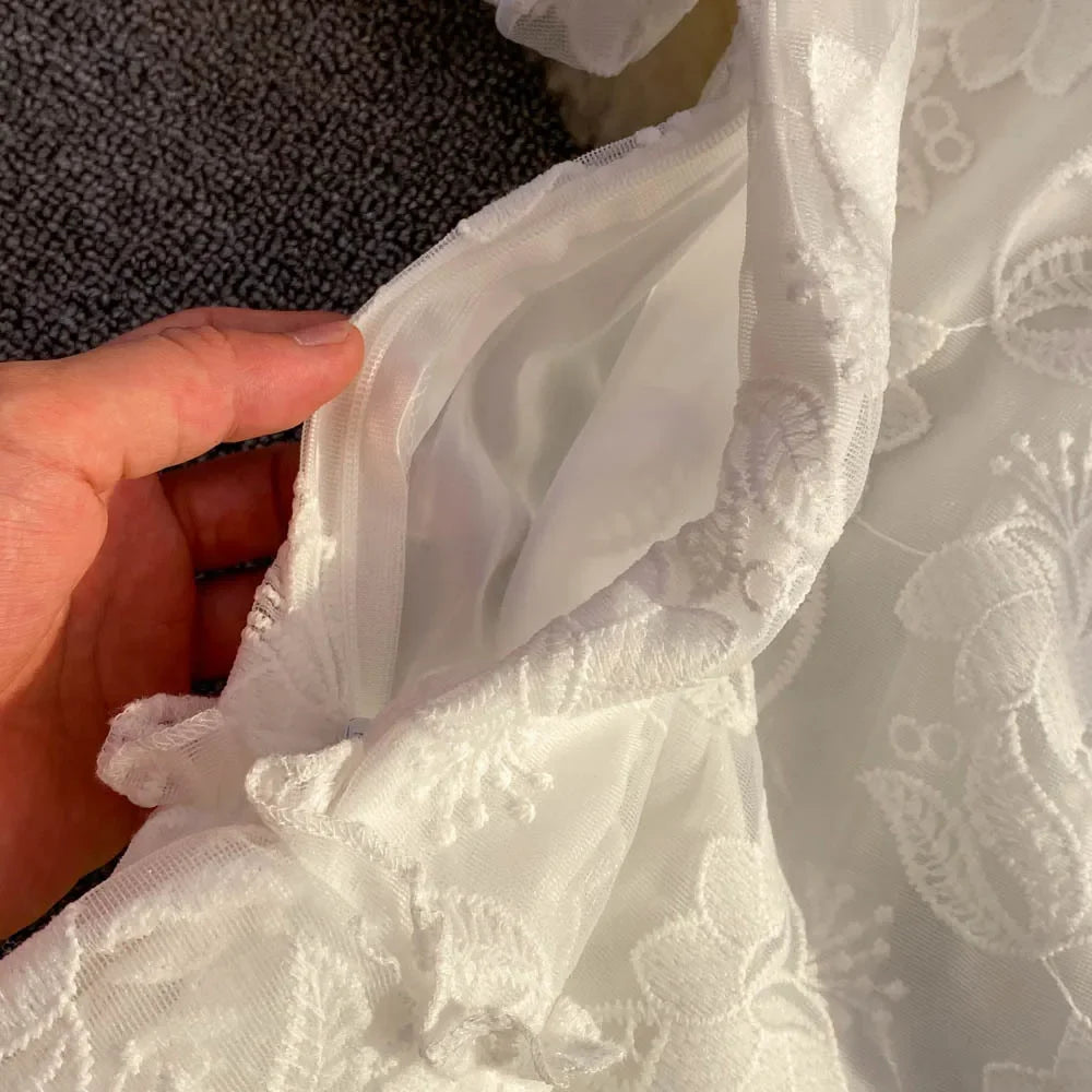 Vintage Elegant Lapel Single-Breasted White Embroidery Puff Sleeve A- Line Cake Dress Cross-Border Summer 2022