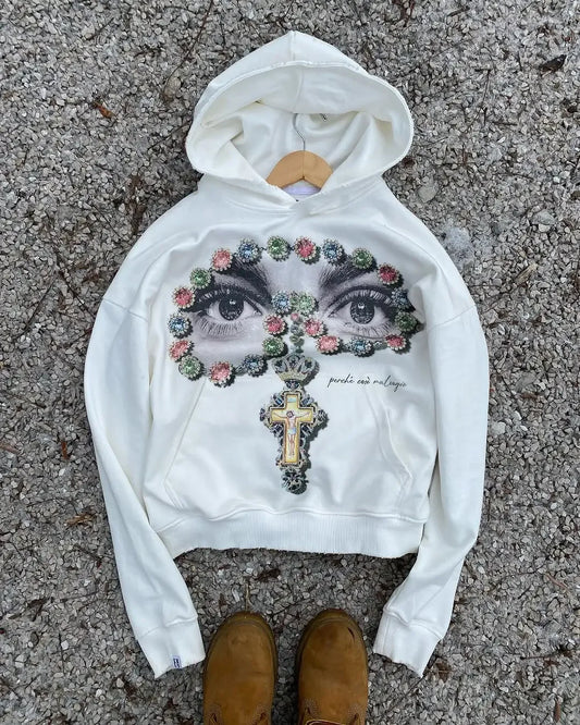 2025 American Colorful Niche Y2K Art "Gaze" Oversized Printed Cotton Hoodie Men's Sports Casual Street Hip-Hop Sports Warm Top