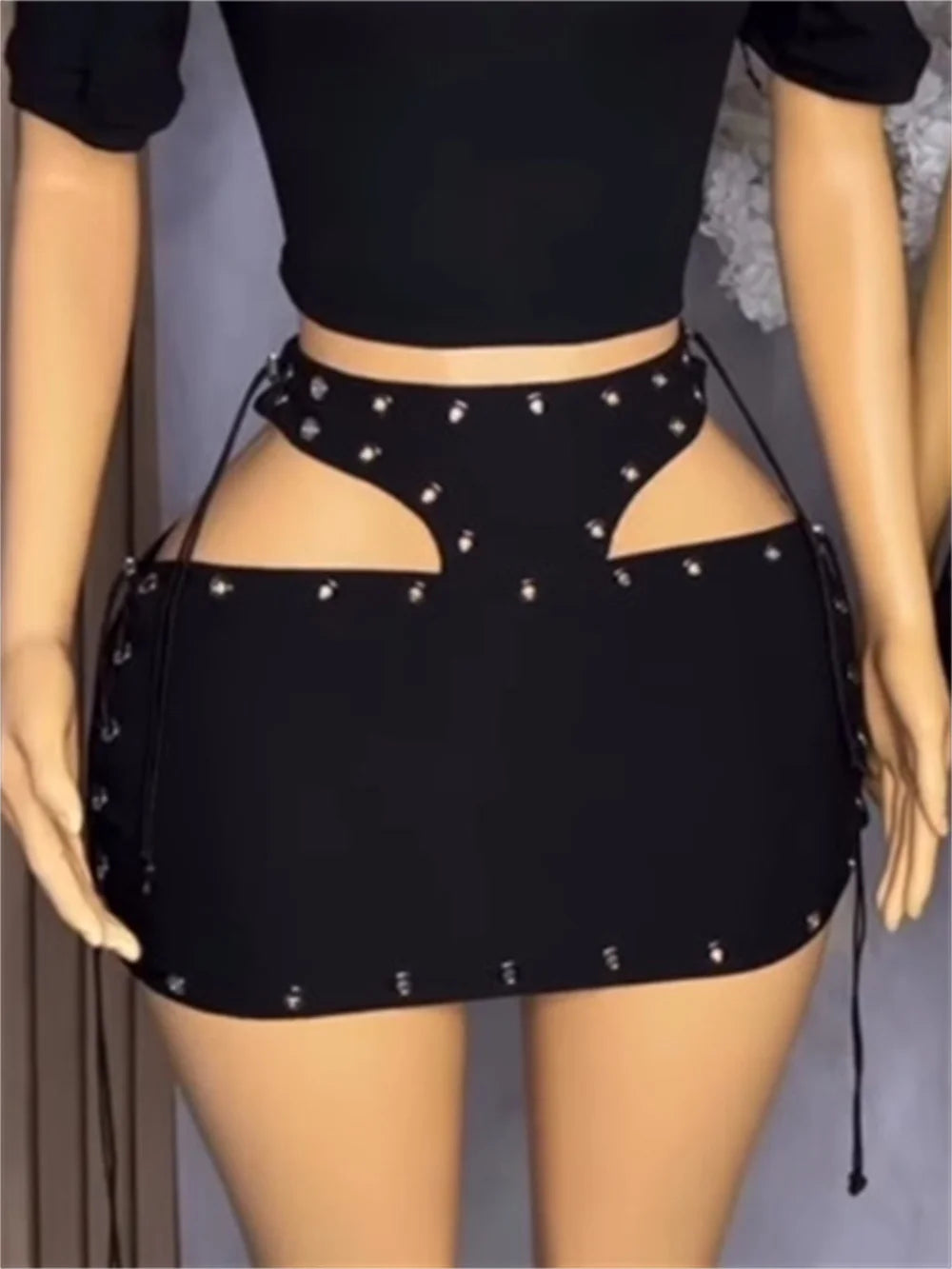 Weird Puss Sexy Hollow Skirts Women Y2K Chic High-Waist Summer Hipsters Street Midnight Clubwear Wild Metal Rings Mini Bottom