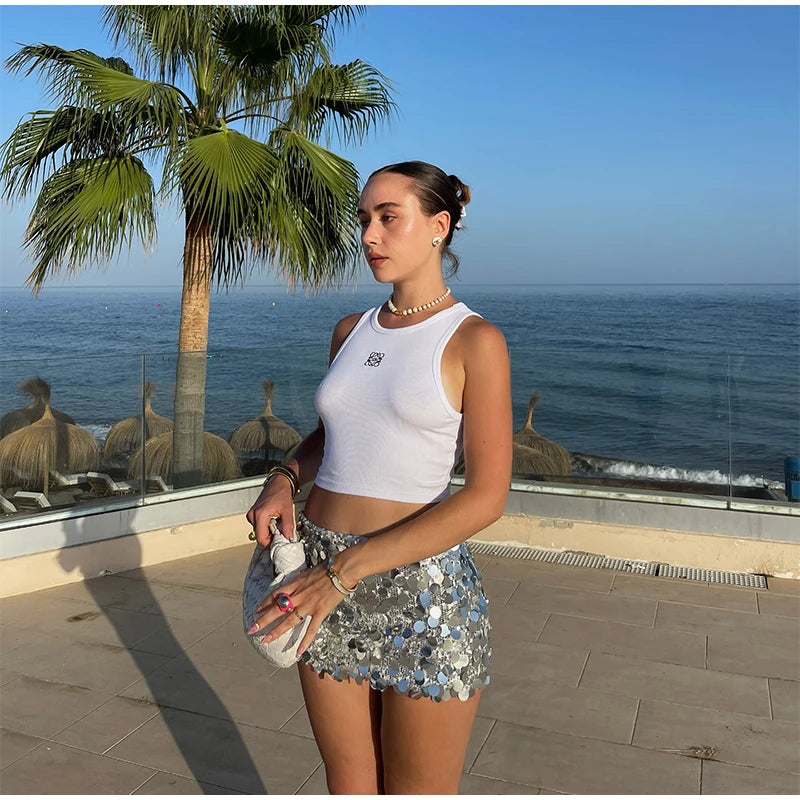 Y2k Sparkle Glitter Sequin Women's Mini Skirts High Waist Sequin Short Skirt Female 2025 Spring Summer Fashion Club Party Wears