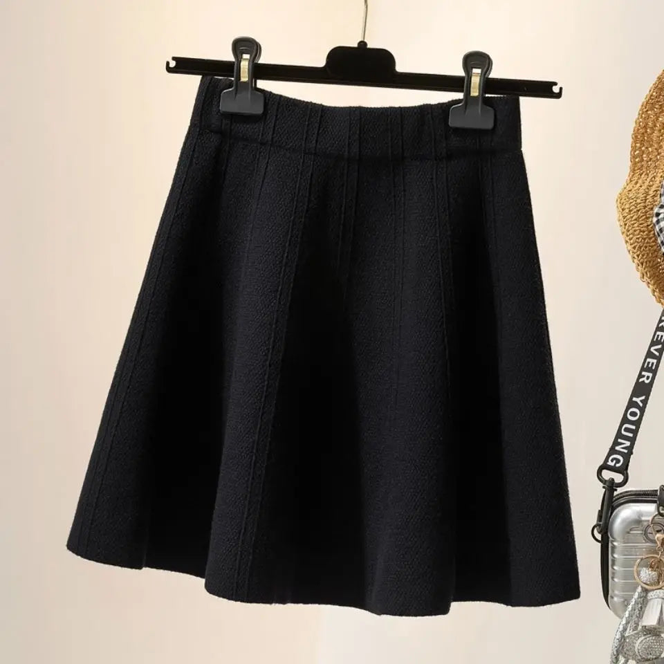 Solid Color High Waist Elastic Knitted Mini Skirt For Women