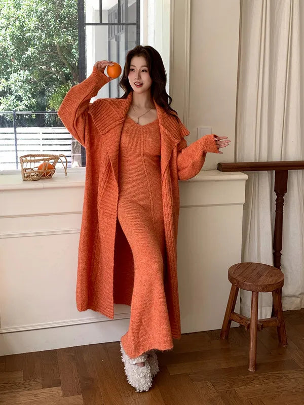 Knitted Cardigan And Ankle Length Skirt Set for Women