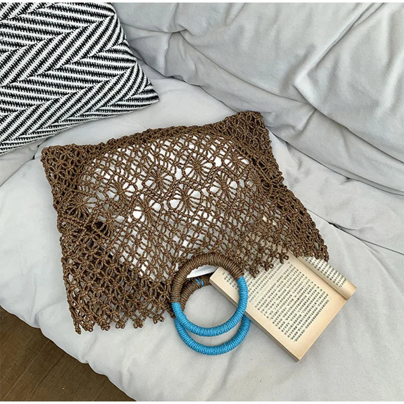 Hollow Straw Personality Shoulder Bag Niche Hand-woven Raffia Rattan Beach Bag Versatile Leisure Shopping Travel Bag Handbag