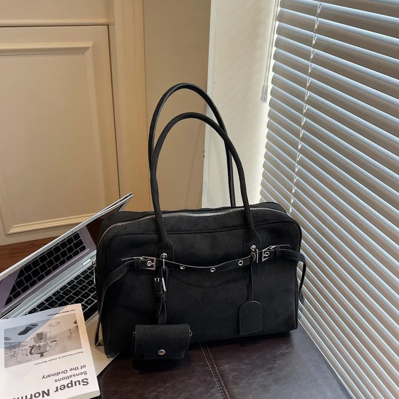 Retro Suede Square Handbag Fashion Versatile High-quality Texture Underarm Bag Exquisite Hardware Design Work Commute Tote Bag