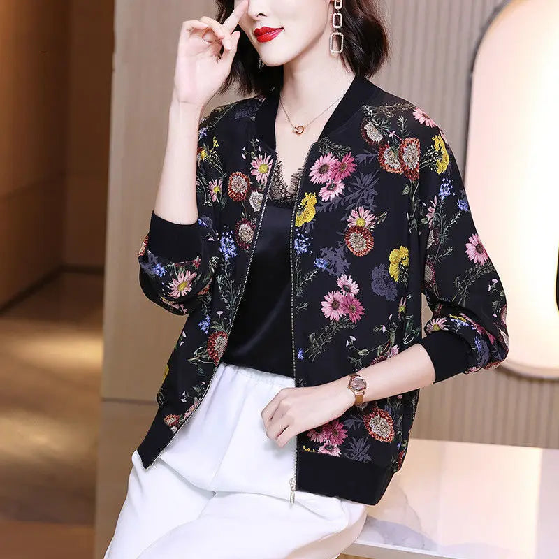 Fashion Print Jacket Female Spring Top 2024Summer UV Protection Joker Short Chiffon Sunscreen Clothing Female Top Thin Shirt Top