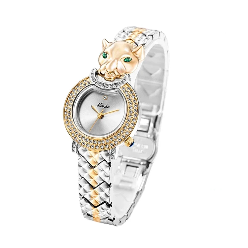 Wristwatch Leopard Print 3D Bling Diamond Dial Alloy Case Quartz Movement Casual Style