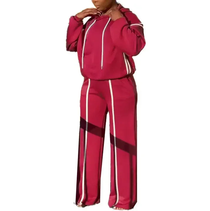 CM.YAYA Fashion Striped Splicing Women's Set Long Sleeve Hooded Sweatshirt and Sweat Pants Tracksuit 2024 Two 2 Piece Set Outfit