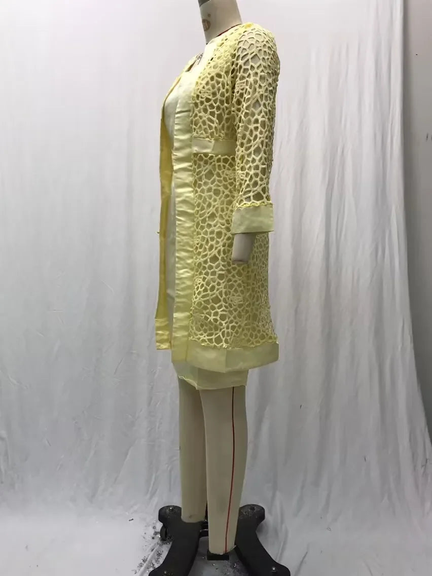 2025 Women's Lace Open Cardigan Dress Two-Piece Outfit Popular Wish Elegant Style Chinese Origin Fashionable Female Clothing