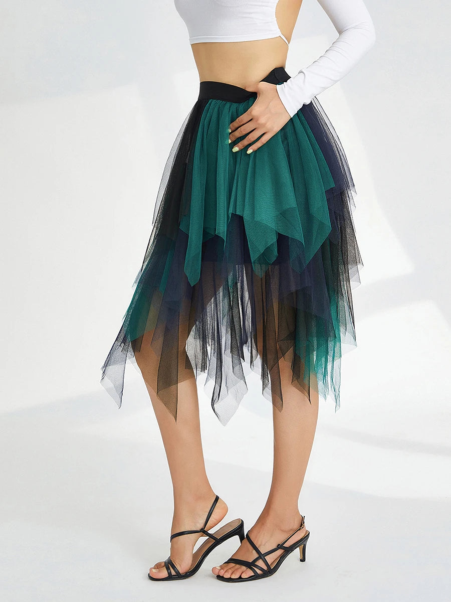 Women Tutu Tulle Skirt Elegant High Waist Mesh Tiered Layered Half Skirt Female Prom Party Midi Skirt for Summer Fairycore Y2K