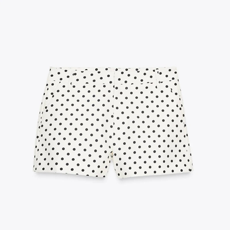 Loose Polka Dot Zipper Women's Shorts Set Stand Collar Patchwork Full Sleeve Pockets Jacket Tie Up Short Pant Suit Summer Outfit