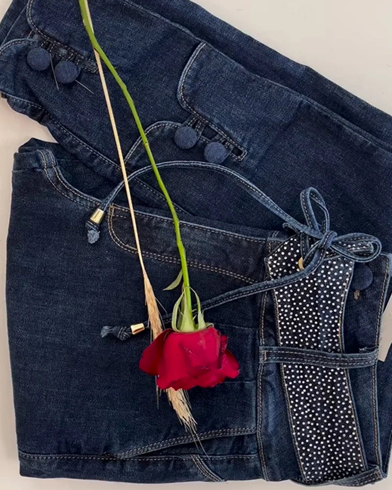 High Waist Skinny Jeans for Women Grommet Eyelet Lace-Up Pocket Design Wrap Hips Pants Plain Sexy Shaping Denim Trousers