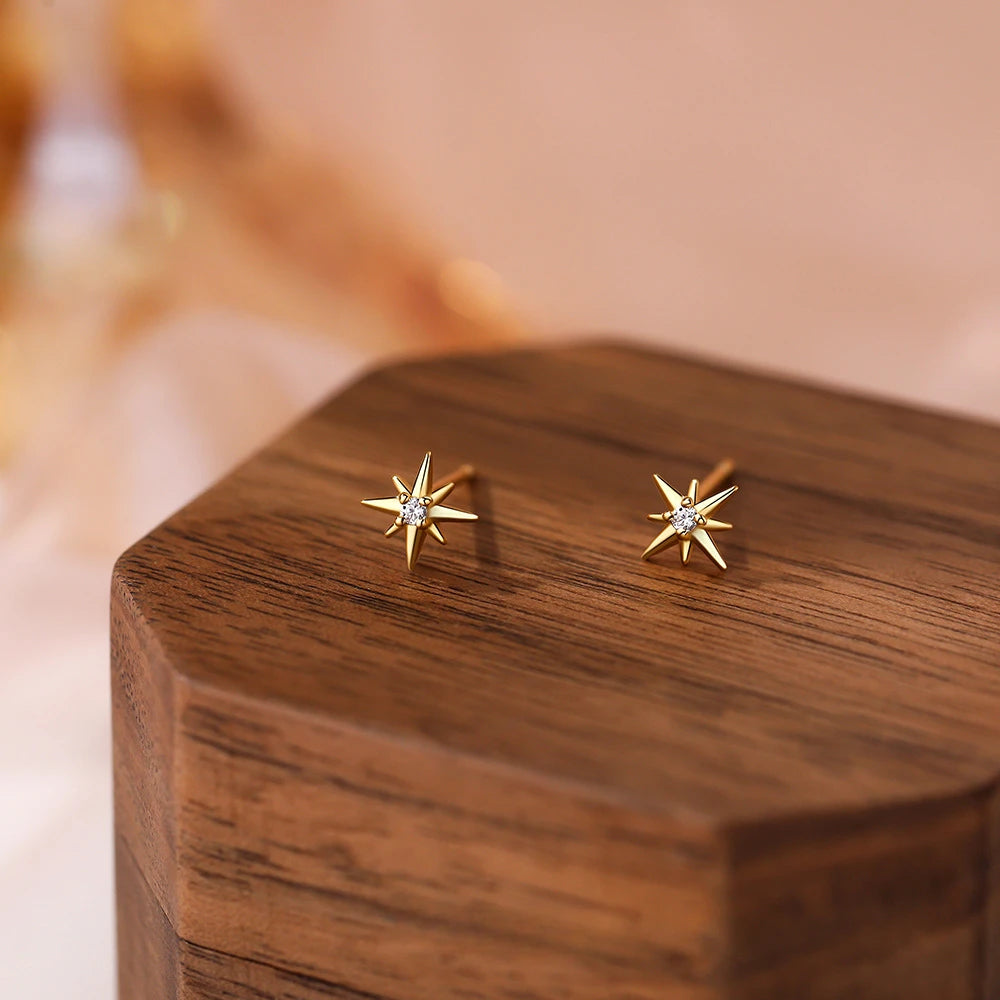 925 Sterling Silver Geometric Eight Star Stud Earrings for Women Funny Korean Zircon Small Earring Wedding Bride Luxury Jewelry