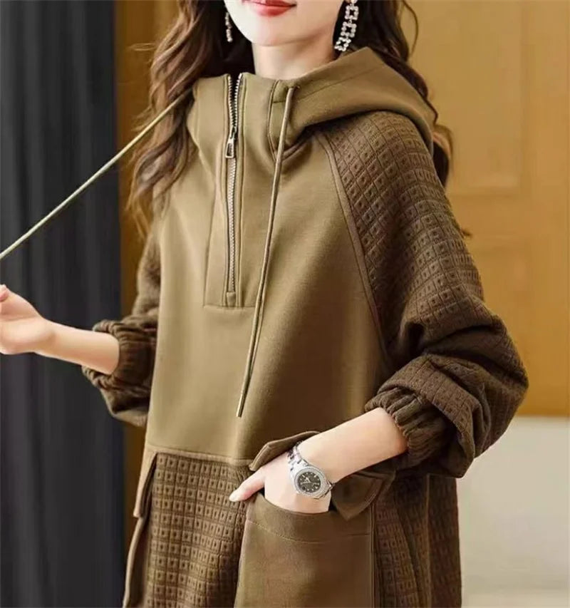 Sweatershirt Japanese Cotton Jacket Women's Autumn And winter New Female Coat Hooded Long-Sleeved Coat Coffee Black Shirt Plus