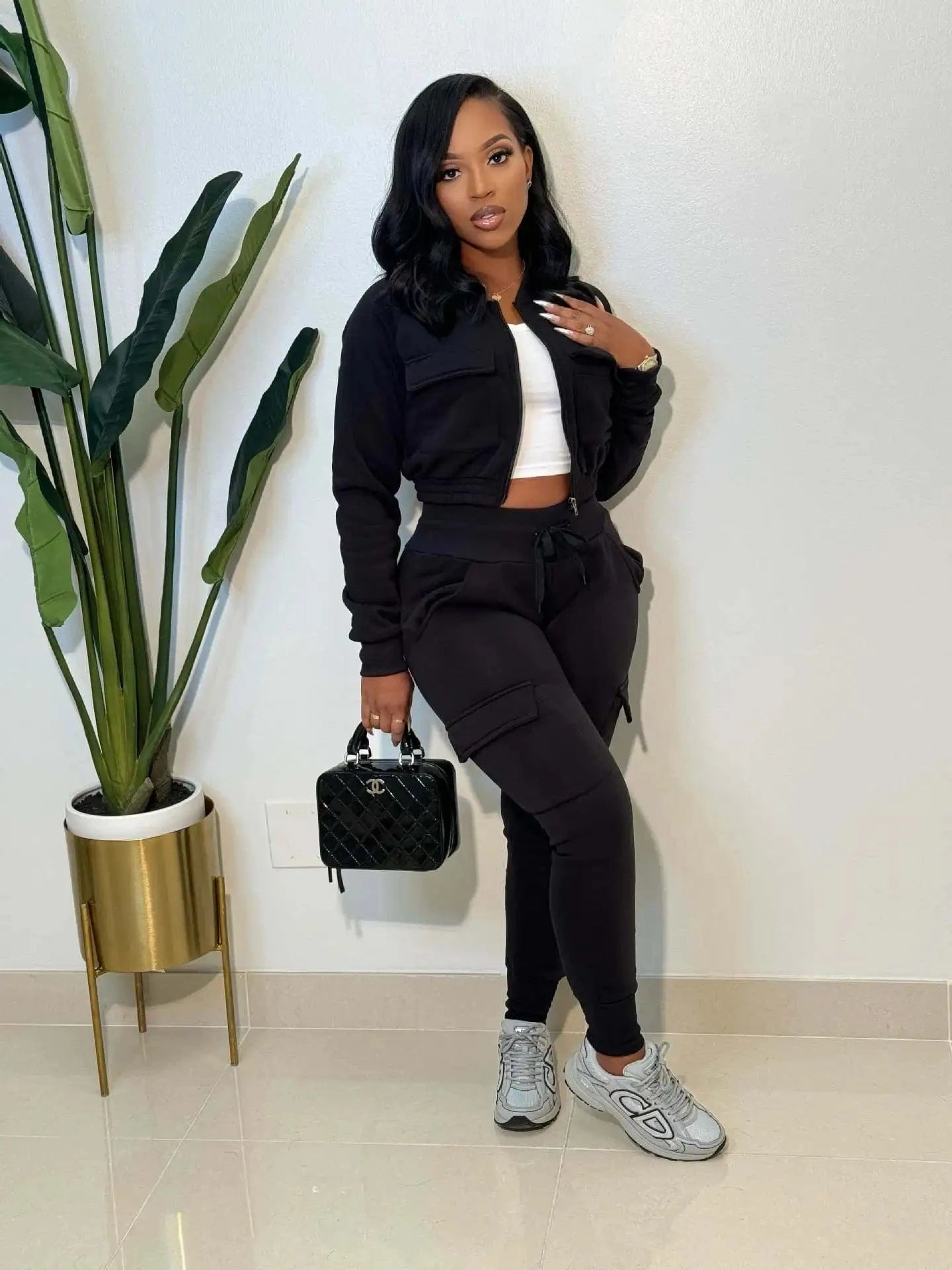Winter Autumn Cargo Pants Outfit Set Sexy Women Two Pieces Elegant Club Matching Set Lady Casual Tracksuit