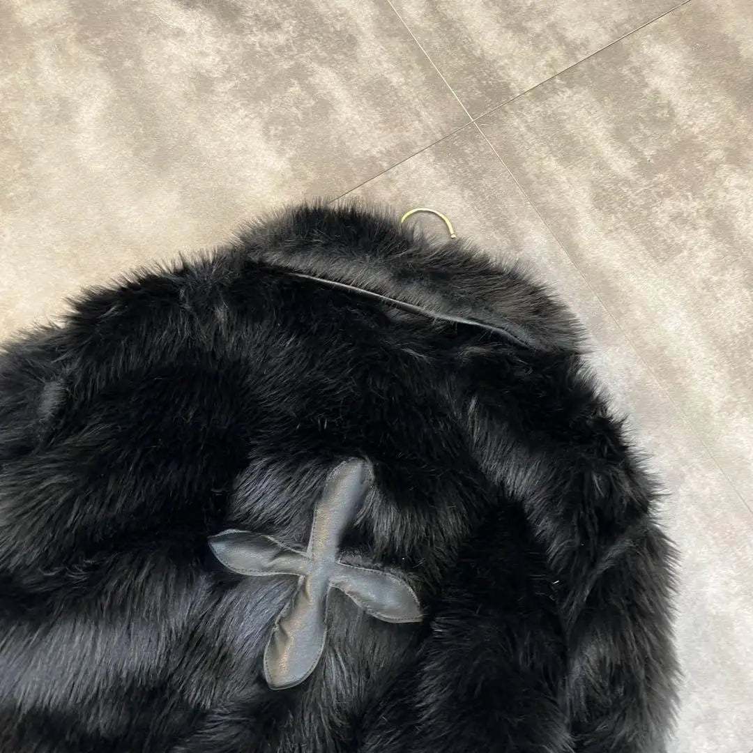 2025 Winter Women Cotton Jacket Lapel Long Sleeve Patch Cross Short Fur Coat Black