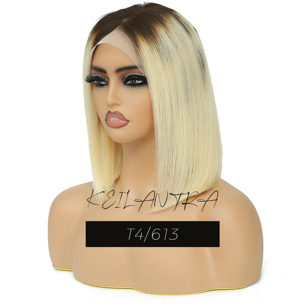 Blonde Bob Wig 13X4 Transparent Lace Front Wigs Pre Plucked Bleached Knots 150% Density 613 Straight Short Human Hair BOB Wig