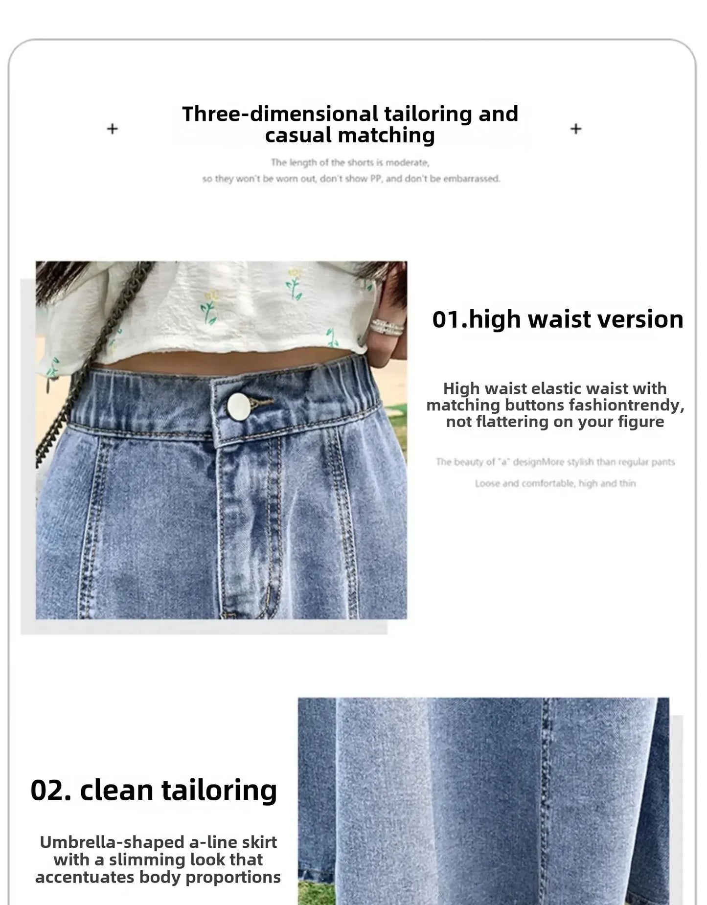 Fashionable Spring Medium-Length High-Waisted Jeans Long Dress Women's Elastic Waist A- Line Skirt Umbrella Skirt