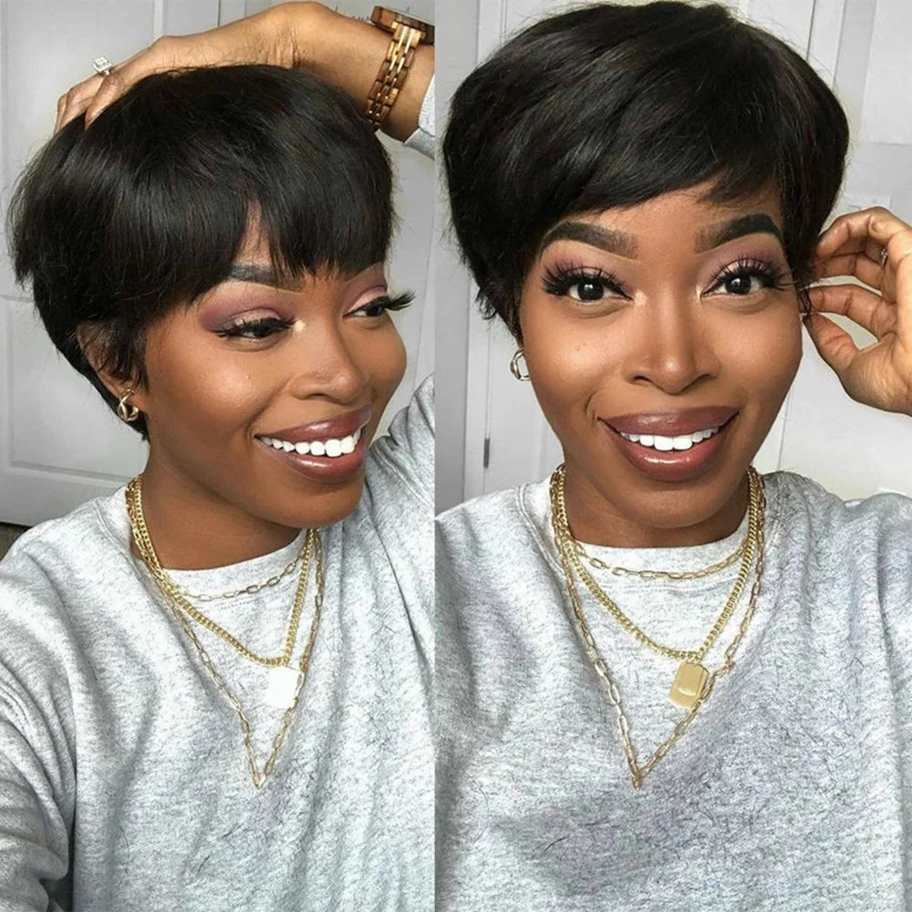 Pixie Cut Wigs Human Hair Wigs Short Pixie Cut Wig Human Hair For Black Women Machine Made Wigs With Bangs