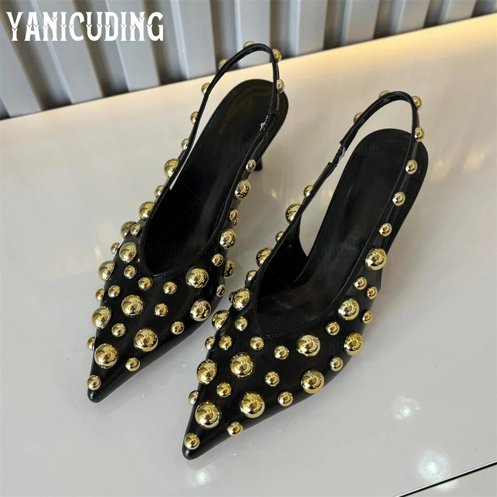 Metallic Beaded Pointed Toe Stiletto Pumps for Women