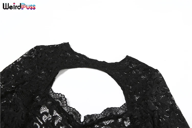 Weird Puss See Through 2 Piece Set Women Sexy Hollow Jacquard Backless Bodysuit+Leggings Tight Activity Clubwear Skinny Outfits