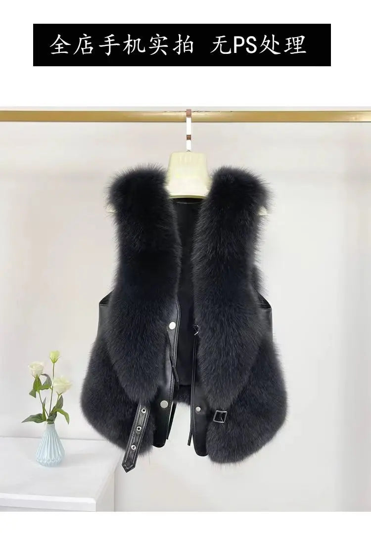 2025 Autumn Winter Women Vest Short Style Splicing Solid Color Fur Coat New