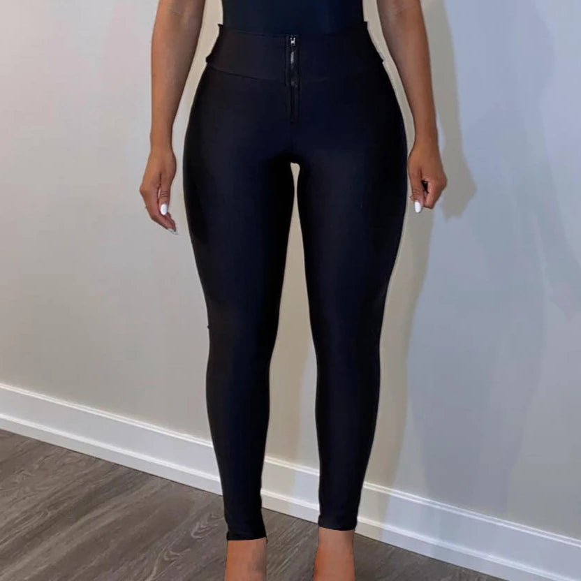 FAGADOER Summer New Fashion Zipper Patchwork Leggings Pants for Woman Solid Color High Waist Bodycon Pants Female Sportswear New