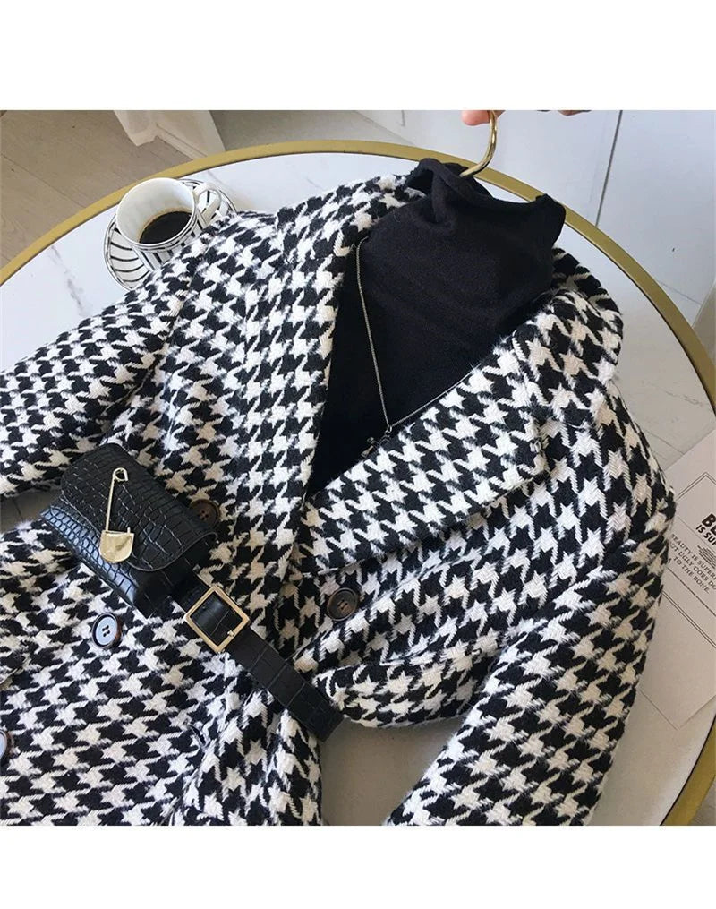 Thick Plaid Blazer Women Wool Coat 2025 New Spring And Autumn Suit Jacket Female Tide Ins Woolen Coat Blazer Femme Tops Outerwe