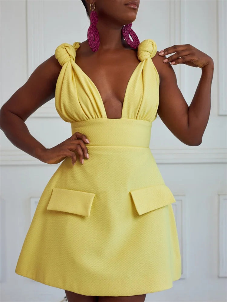 Wmstar Dresses for Women Sexy V Neck Elegant Solid Sleeveless New Summer Fashion Mini Dresses Women Wholesale Dropshipping 2024