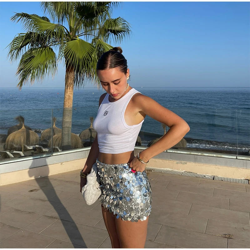 Y2k Sparkle Glitter Sequin Women's Mini Skirts High Waist Sequin Short Skirt Female 2025 Spring Summer Fashion Club Party Wears