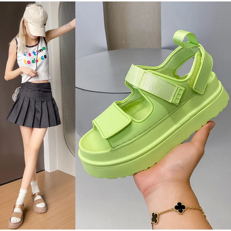 Brand Open Toe Thick-soled Sandals For Women Casual High Quality Fashion Comfort Thick-soled Shoes New Velcro Buckle Sandals