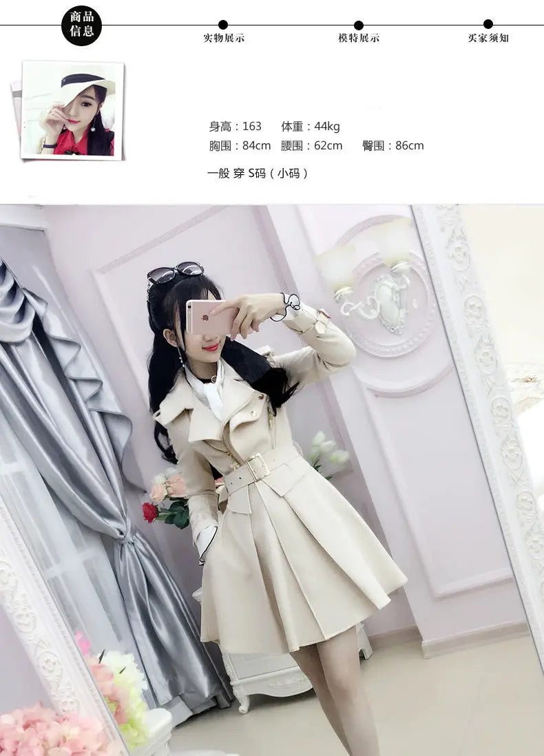 2025 Spring and Autumn Women's Windbreaker Beige British Trench Coat Mid Length Long Sleeved Fashionable Clothing