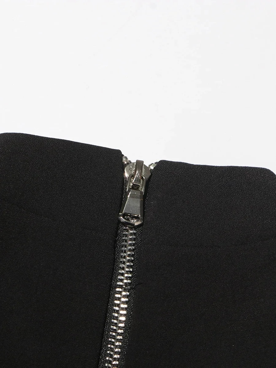 TWOTWINSTYLE High Street Two Piece Set For Women Stand Collar Long Sleeve Spliced Zipper Tops A Line Skirt Set Female KSE504167