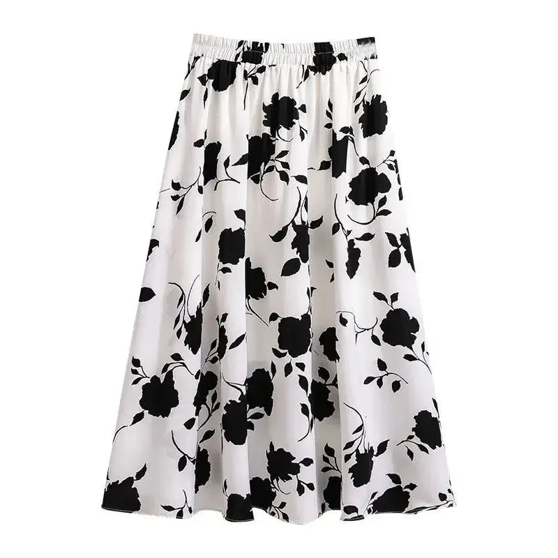 Plus Size High-Waisted Slimming Plus Size Women's Rose Skirt 2024 Summer Medium-Length Stylish BBQ Hip Covering Casual Dress