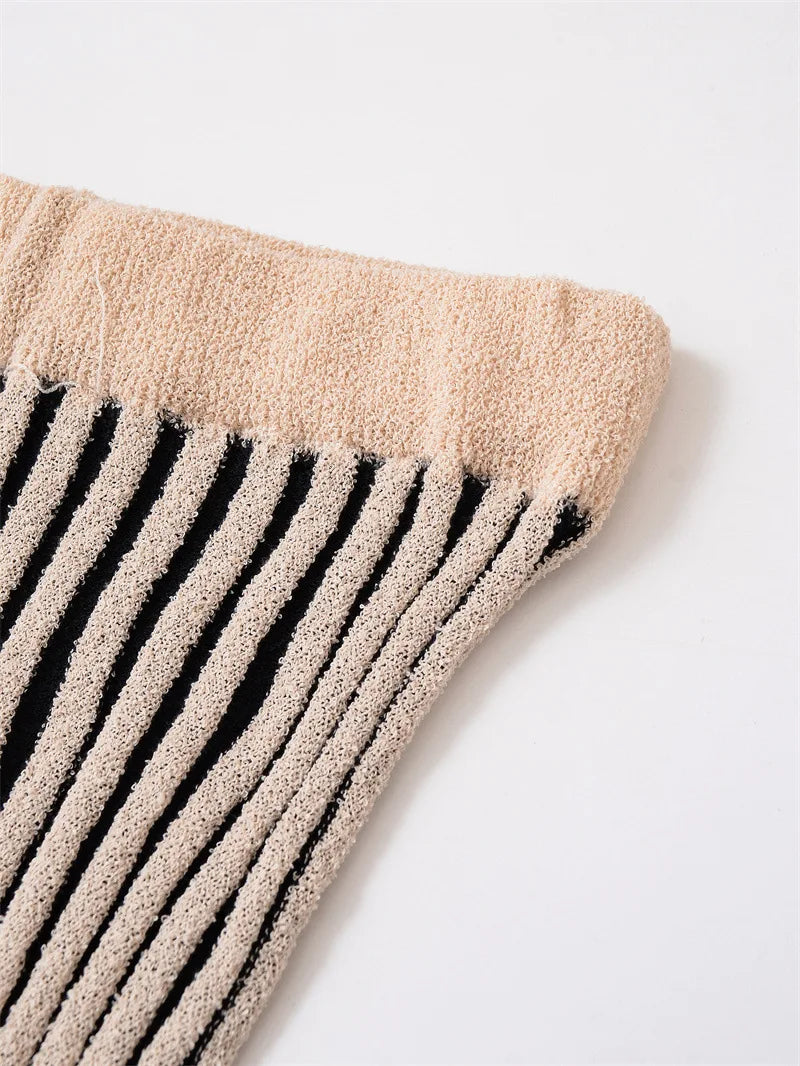 Joskaa 2025 Women's Striped Knit Two Piece Set Casual O-Neck Sleeveless Sweater Vest and Flared Pants Matched Vintage Streetwear