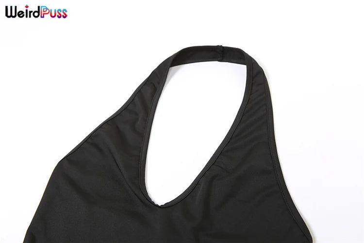 Weird Puss Halter Playsuits Women Fitness Sporty Backless Skinny Sleeveless V-Neck Casual Summer Solid Basic Streetwear Romper