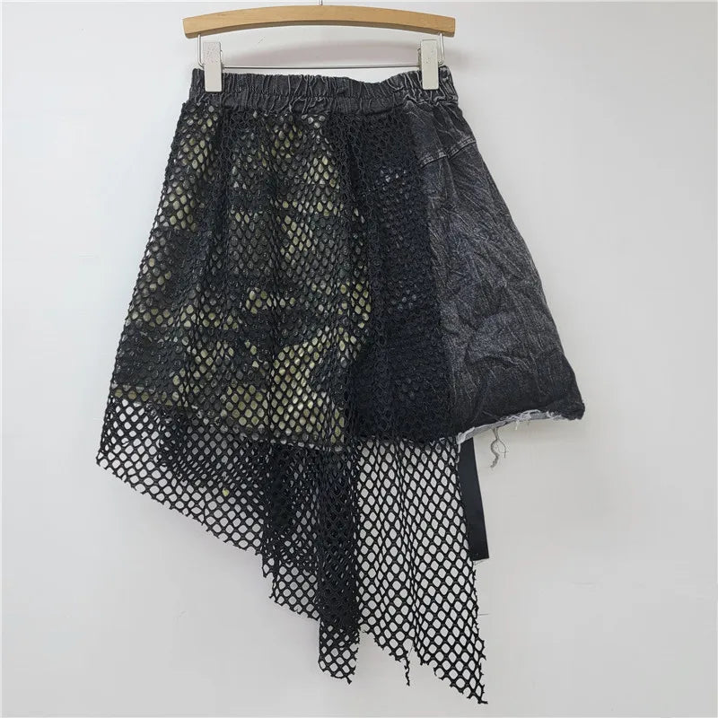 YEAE 2024 Winter New Items Trendy Camouflage Denim Shorts For Women Fashion Elastic Waist A-line Short Pants Female