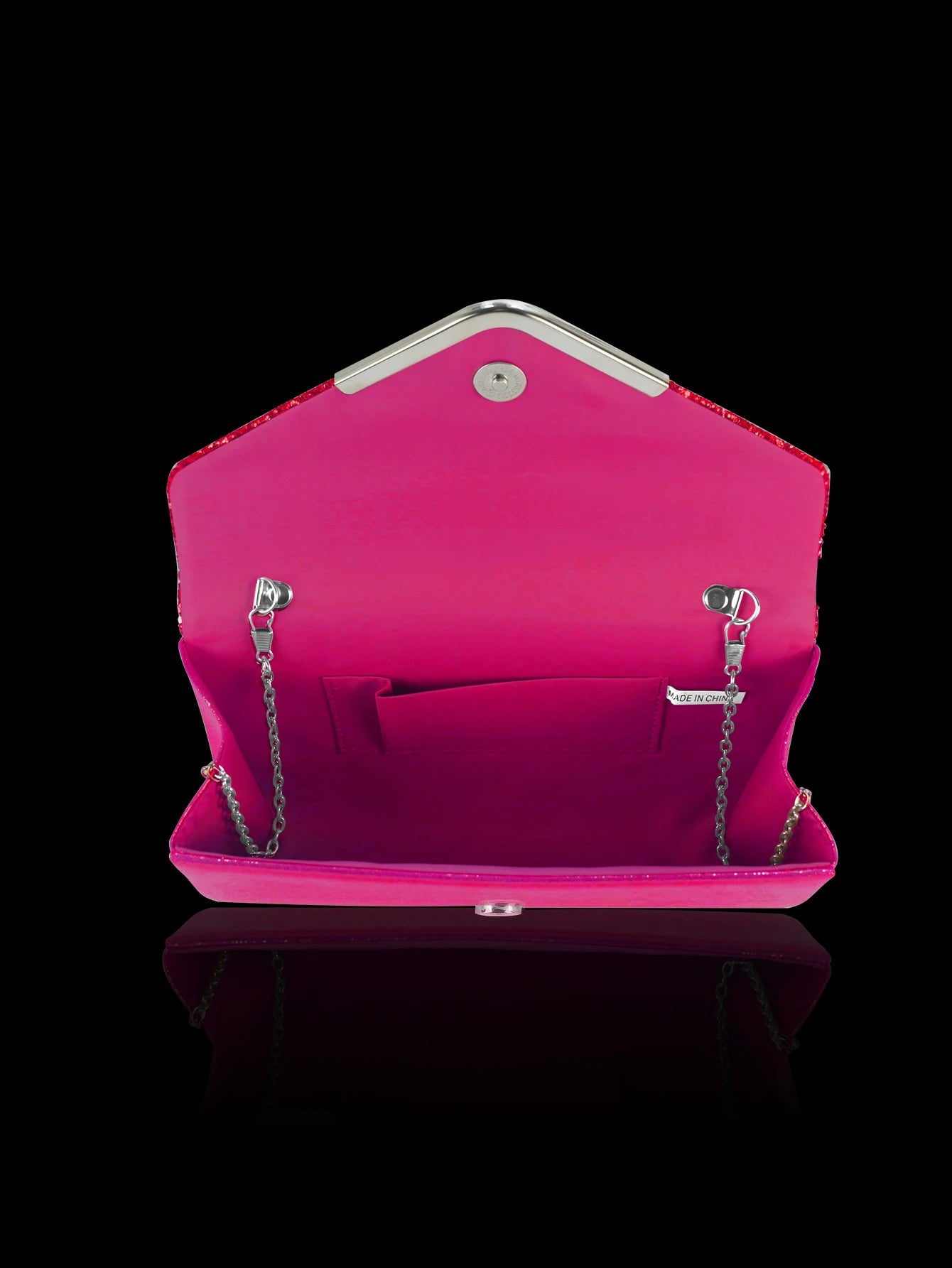 Sparkling and luxurious sequined evening clutch for women, paired with a gorgeous rhinestone necklace, earrings and bracelet set